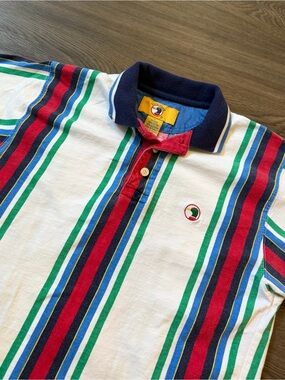 Vintage 90s Boys L Duck Head Multi Color Striped Color-Block Short Sleeve Polo